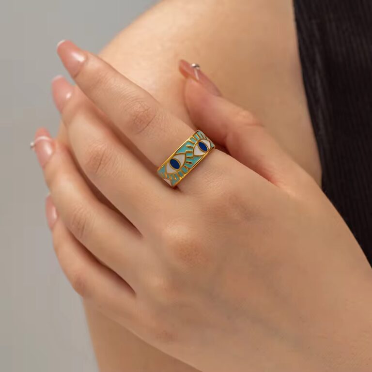 evil eye layered stacking ring – 18k gold plated stainless steel with enamel finish