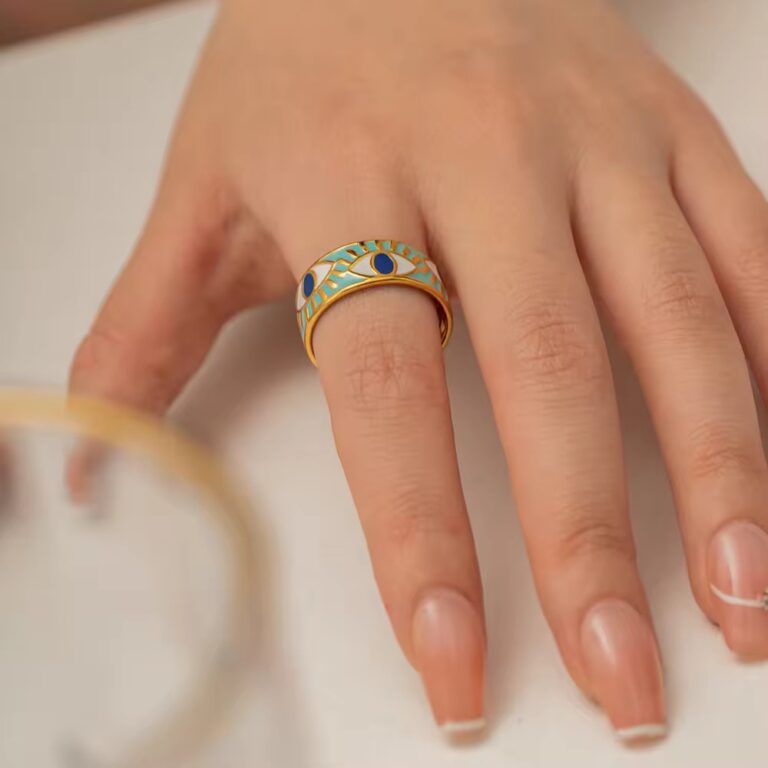 evil eye layered stacking ring – 18k gold plated stainless steel with enamel finish