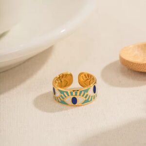 evil eye layered stacking ring – 18k gold plated stainless steel with enamel finish