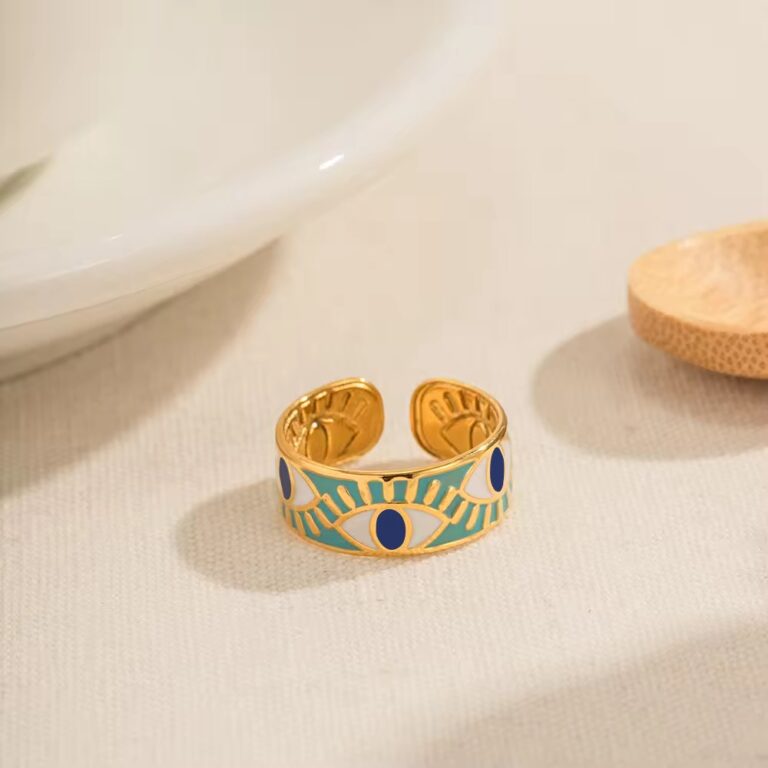 evil eye layered stacking ring – 18k gold plated stainless steel with enamel finish