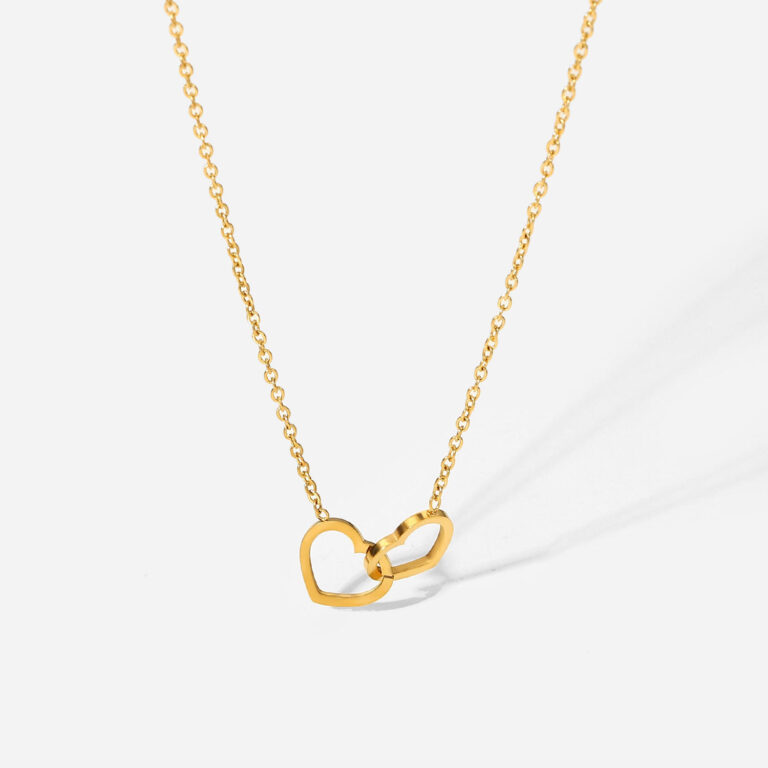 double heart pendant necklace – 18k gold plated