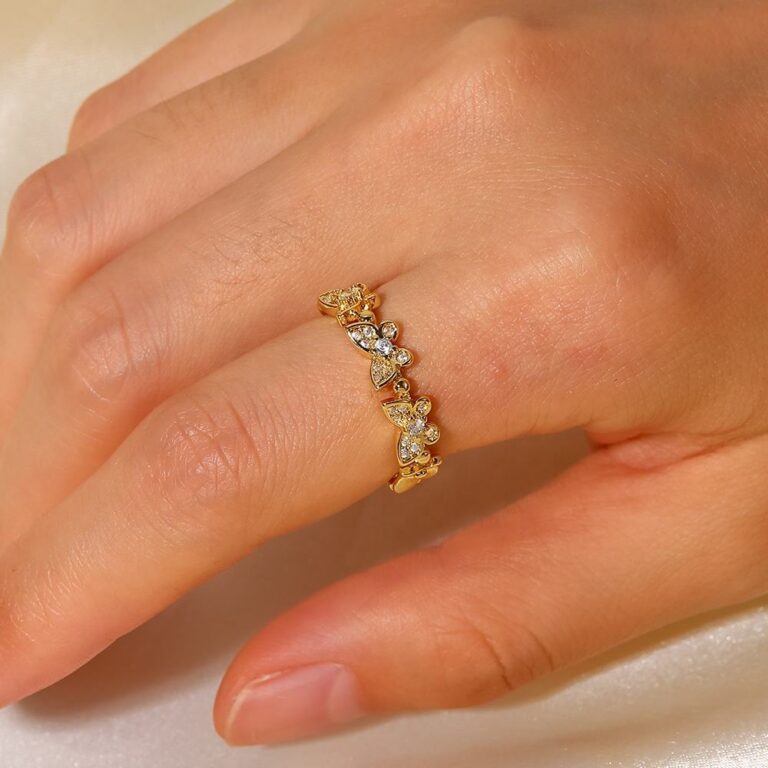 butterfly zircon adjustable ring – 18k gold plated