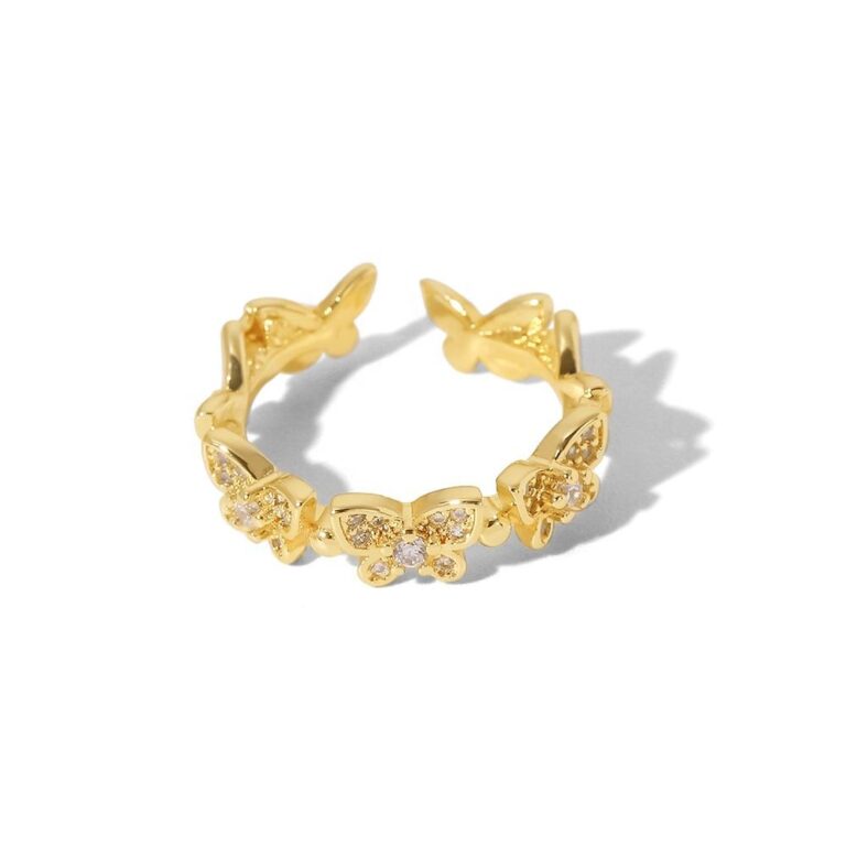 butterfly zircon adjustable ring – 18k gold plated