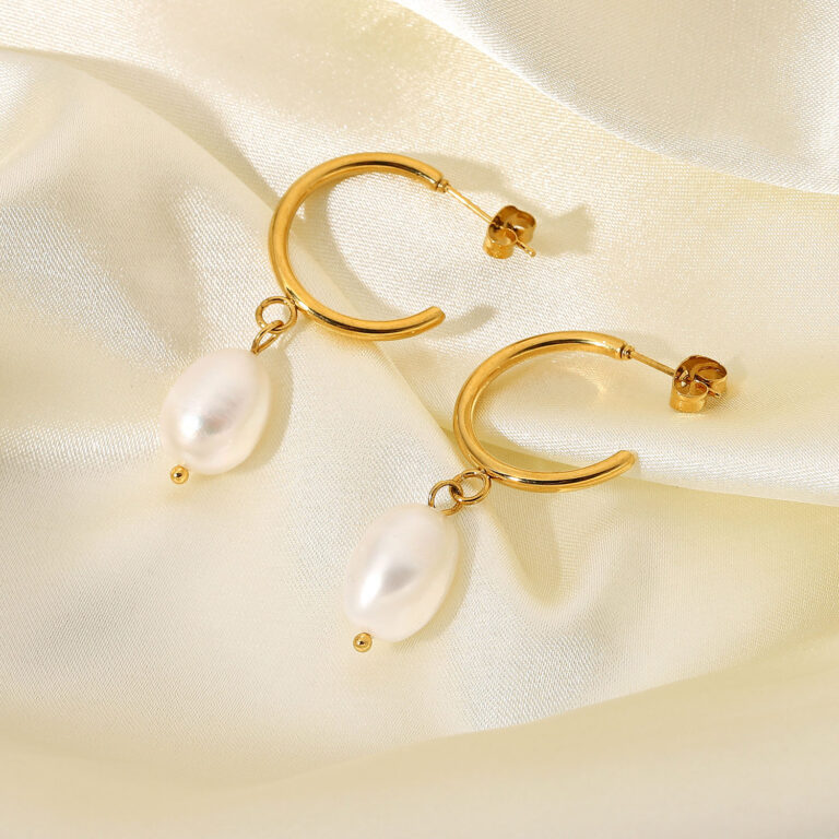 cc pearl hoop earrings – 18k gold plated