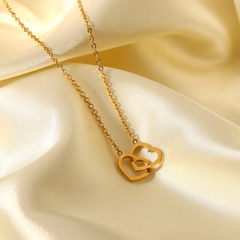 double heart pendant necklace – 18k gold plated