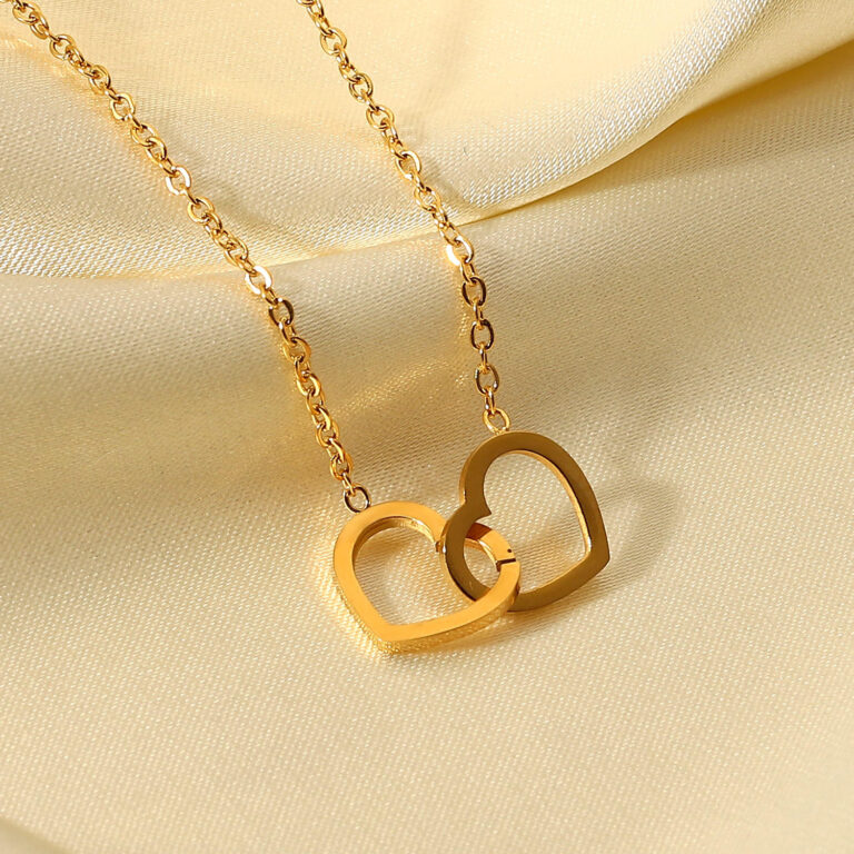 double heart pendant necklace – 18k gold plated