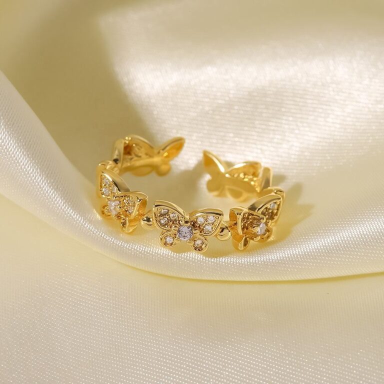 butterfly zircon adjustable ring – 18k gold plated