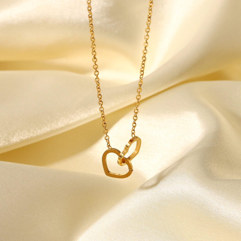 double heart pendant necklace – 18k gold plated
