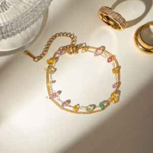 Double Chain Color Gravel Charm Bracelet