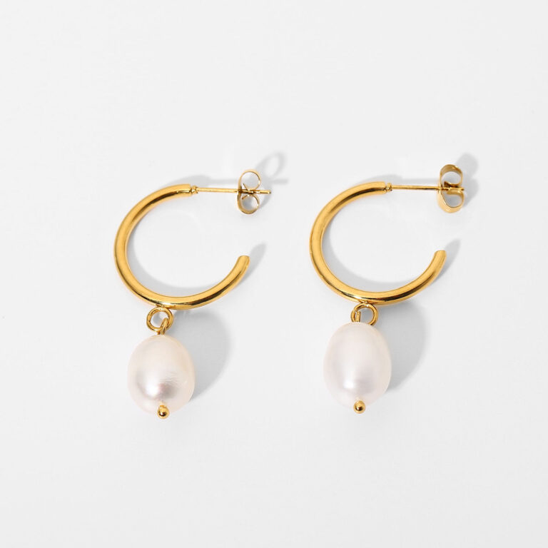 cc pearl hoop earrings – 18k gold plated