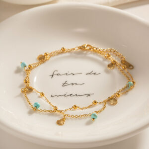 Turquoise Stone Seashell Charm Bracelet