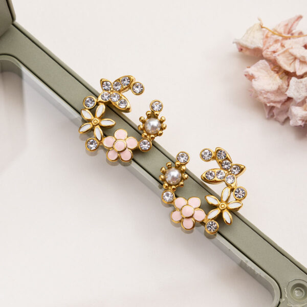 rhinestone pearl flower earrings