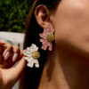 pink & white daisy stud earrings