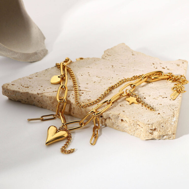 layered star & heart chain bracelets – stainless steel gift jewelry