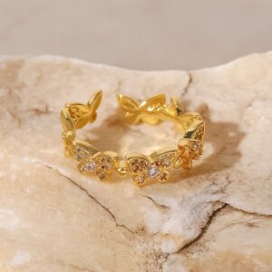 butterfly zircon adjustable ring – 18k gold plated