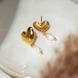 Heart Pearl Huggie Earrings