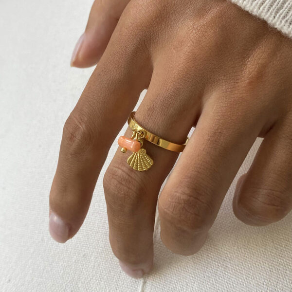 minimalist pink coral adjustable ring