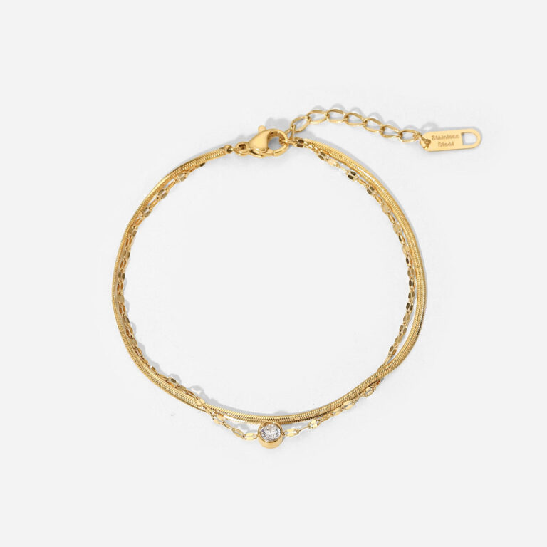 layered zircon charm bracelet – 18k gold plated