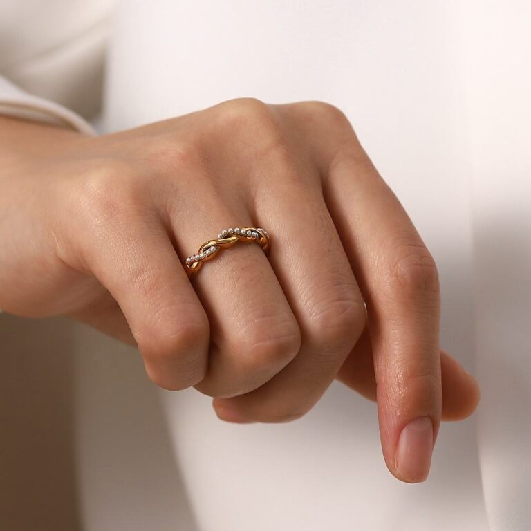 dainty twisted pearl ring
