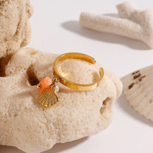 minimalist pink coral adjustable ring