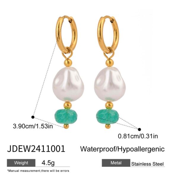 pearl & green stone earrings – elegant