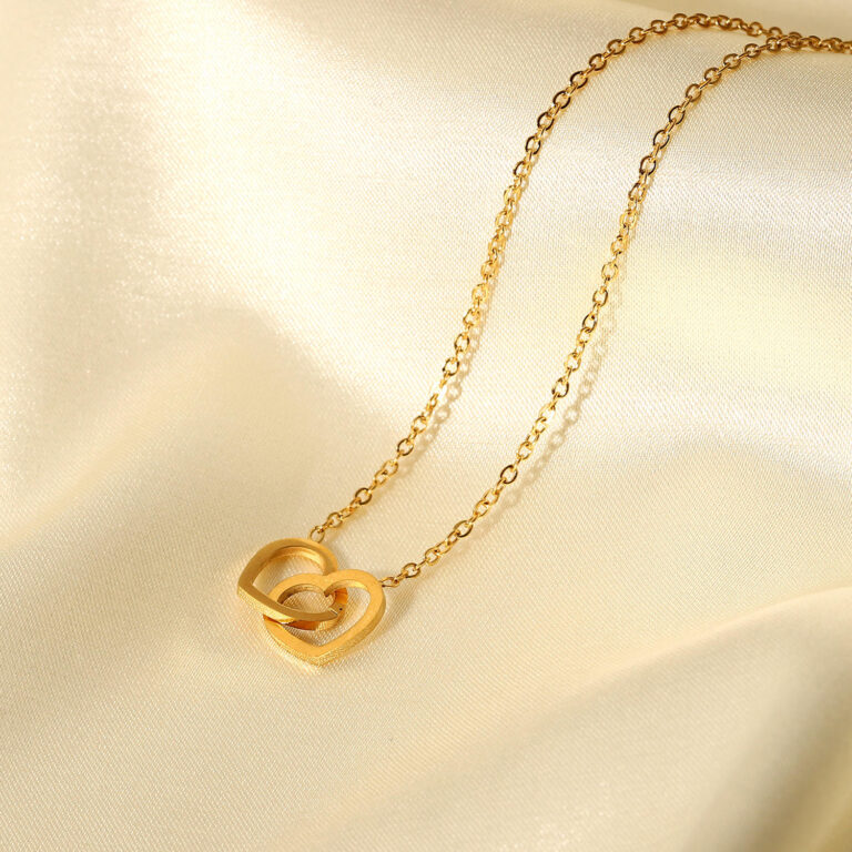 double heart pendant necklace – 18k gold plated