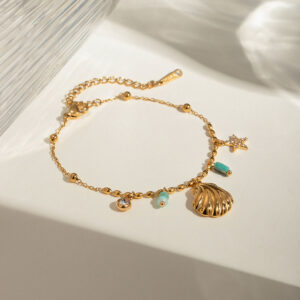 Crystal Amazonite & Shell Pendant Bracelet