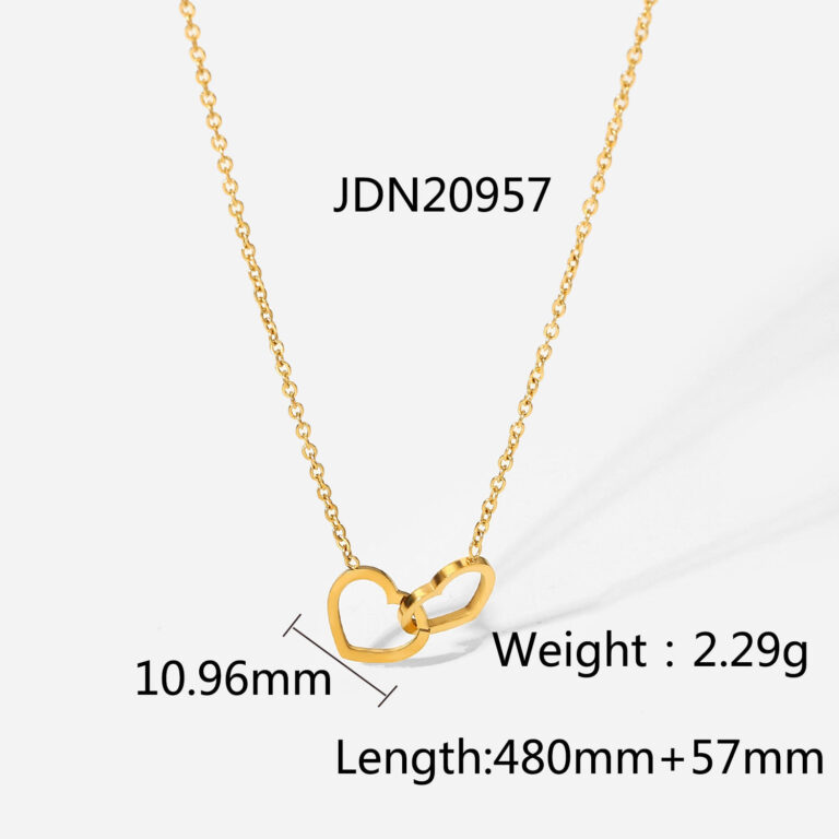 double heart pendant necklace – 18k gold plated