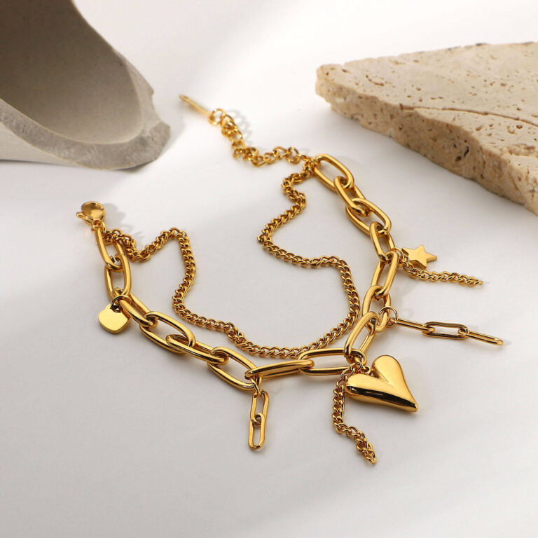layered star & heart chain bracelets – stainless steel gift jewelry