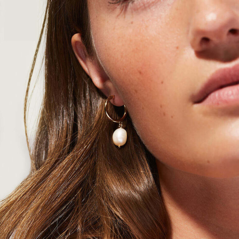 cc pearl hoop earrings – 18k gold plated